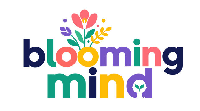 Colorful blooming mind logo with flowers.