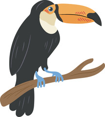 Fototapeta premium Toucan Perched On Branch Cartoon
