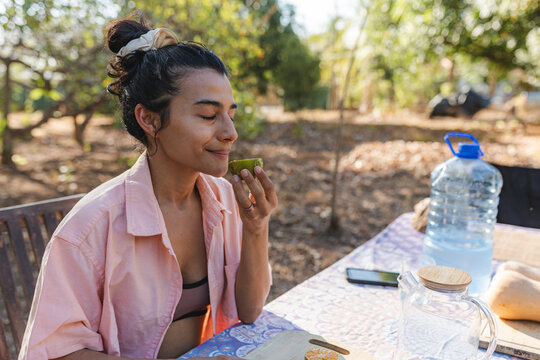 Enjoy a healthy lifestyle, smelling fresh lime fruit