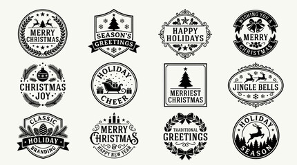 Fototapeta premium Black and white Christmas holiday seals.