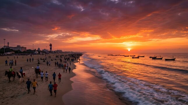 Sunrise Landscape View of Chennai Marina Beach