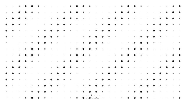 Abstract geometric pattern with small black squares creating a wavy optical illusion on a white background, forming dynamic diagonal lines.