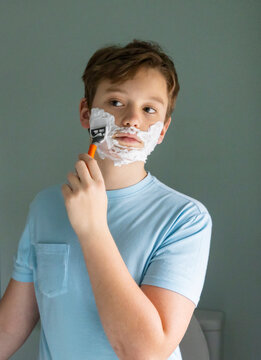 Portrait Teenager Lifestyle boy shave first time