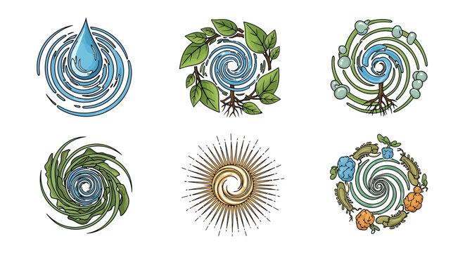Collection of swirling design elements.