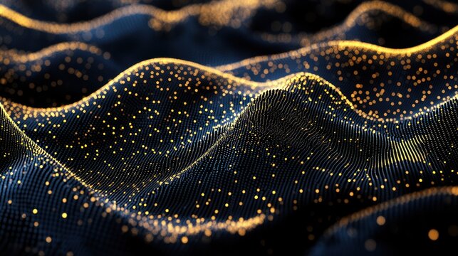 Golden digital wave pattern on dark background