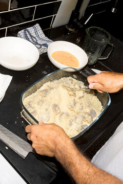 UGC Breading shrimp at home kitchen counter with direct flash
