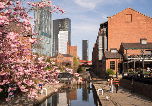 Couple Walking At Manchester Castlefield Canal