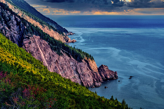 Dramatic coastal cliffs along the Cabot Trail in Cape Breton Highlands National Park, Nova Scotia