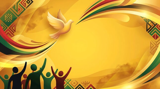Juneteenth 3D vector background with silhouettes and soaring dove