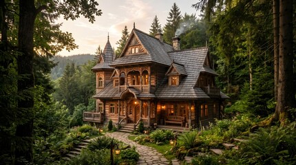 Fototapeta premium old wooden house in forest