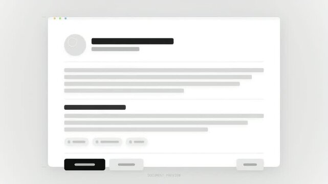 A blurred user interface wireframe showing a profile layout with text and buttons.