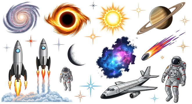 Space exploration and astronomy icons collection.