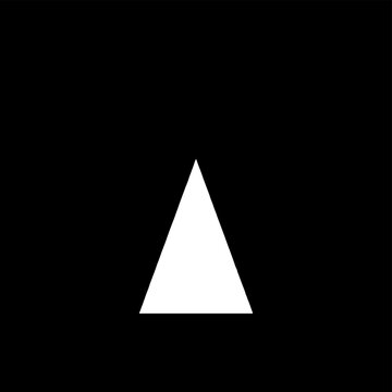 White equilateral triangle centered on a solid black background in a minimalist vector illustration, clean and abstract graphic element