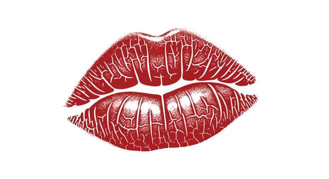 Close-up of glossy red lips with detailed texture on white background