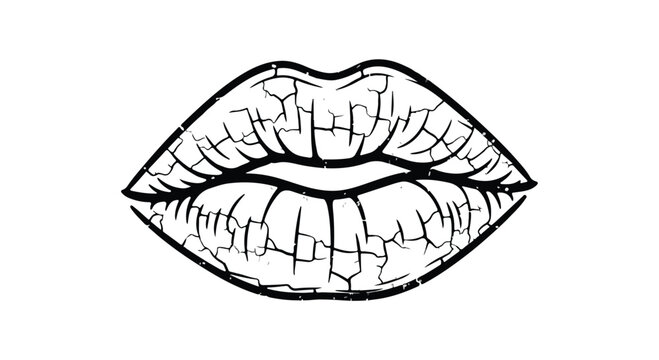Illustration of dry, chapped lips with cracked skin texture, isolated on white background