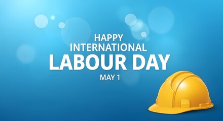 Fototapeta premium International labour day may 1st greeting with yellow hard hat