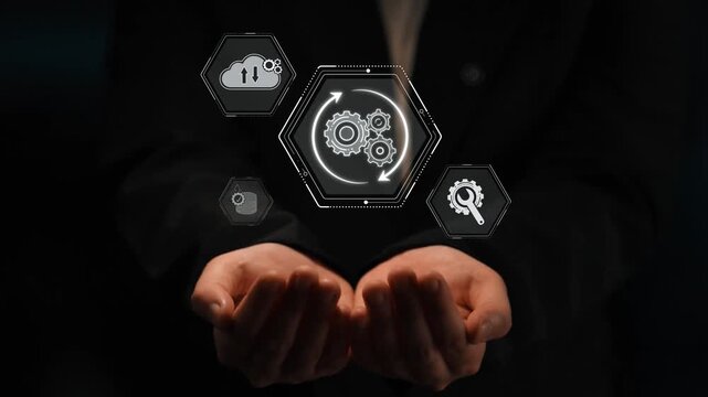 Hands holding digital technology icons representing automation, data analysis, and artificial intelligence in a modern setting for innovative solutions Sigmoid