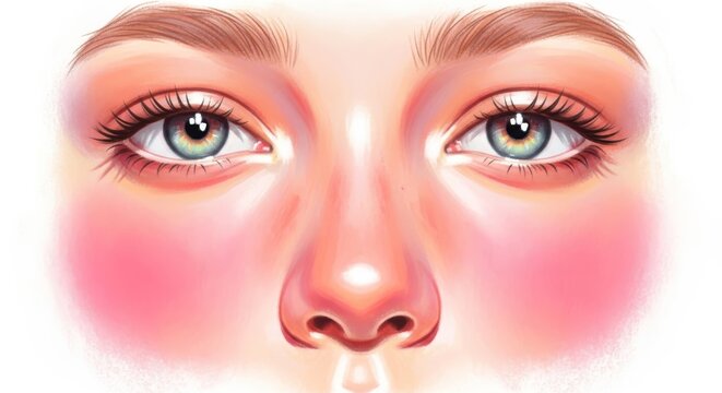 Gentle artistic rendering of facial features featuring luminous gazes and flushed aesthetic tones in a delicate pastel painterly style, focus, drawing, tone
