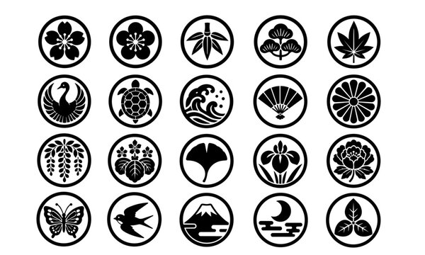 Japanese Kamon Inspired Crest Icon Set