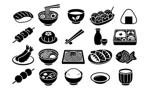 Japanese Food and Restaurant Icon Set