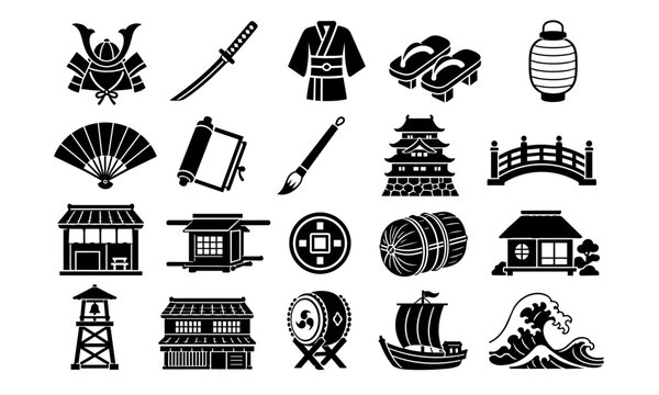Edo Period Japanese Culture Icon Set