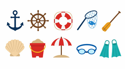 Colorful beach and nautical themed icons set. © joni