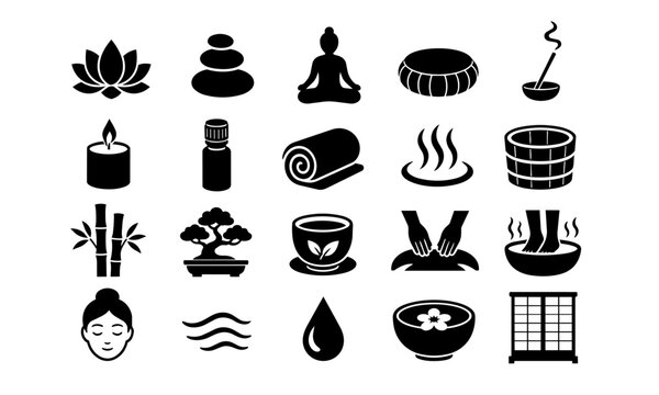 Japanese Zen Spa and Wellness Icon Set
