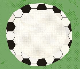 Obraz premium Round soccer ball frame with halftone paper texture, Hexagon pattern circle border for sport invitations, planners and posters