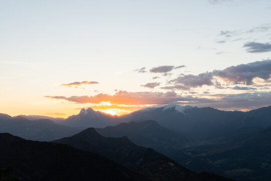 Mountains Shine During Sunset in a Clear Sky