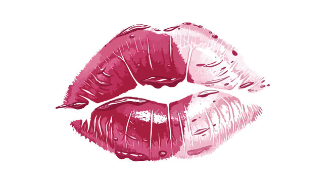 Vibrant pink and red lipstick kiss marks on white background