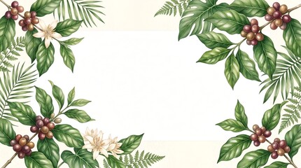 Fototapeta premium Elegant Tropical Coffee Blossom Border with Copy Space