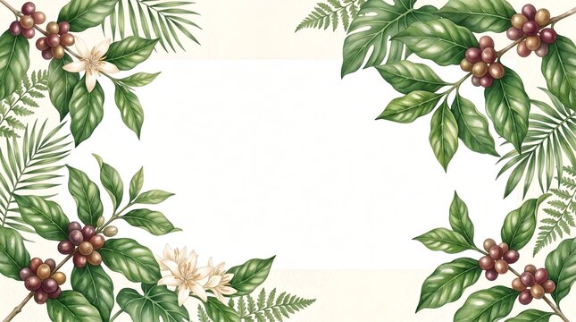 Elegant Tropical Coffee Blossom Border with Copy Space
