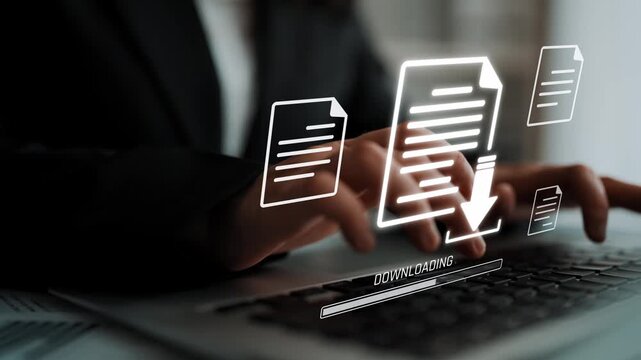 Visual representation of digital document downloading, showing file transfer, data access, and progress status for secure and efficient information retrieval Marrow