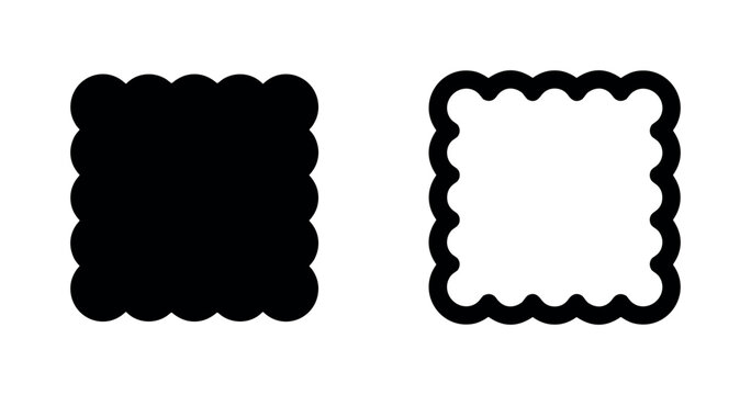 Pair of square biscuit icons, solid black and outline versions, isolated on white