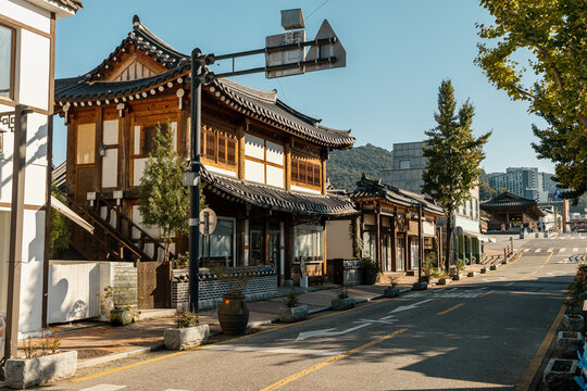 Quiet street with traditional houses in Jeonju