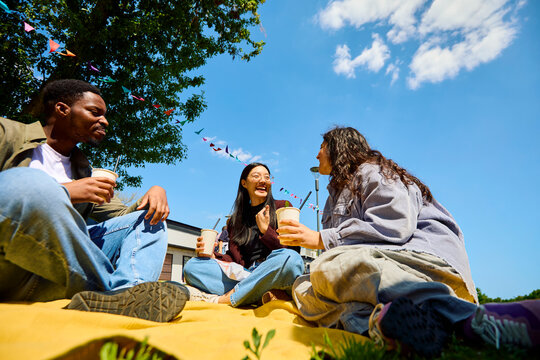 Friends Relaxing with Drinks Outdoors