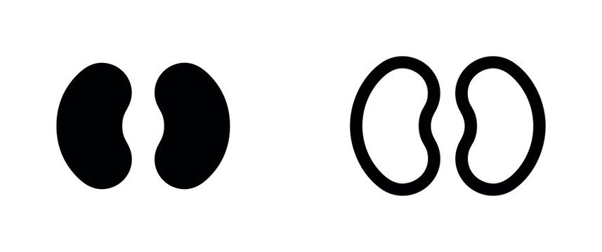 Two icons of kidney bean shape, filled black and outline white