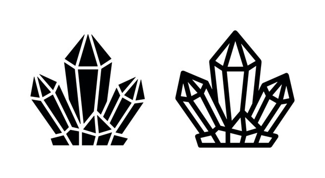 Crystals icon set in solid black and outline, representing minerals and geology