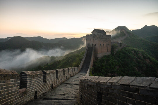 Foggy sunrise over Jinshanling Great Wall