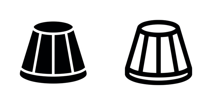 Two truncated cone icons with vertical stripes, solid black and outlined, on white background