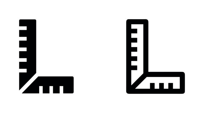Set Square L-Square Ruler Icon with Markings - Solid and Outline Style