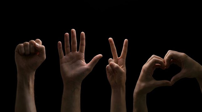 Human Hands Showing Counting Gestures and Heart Symbol
