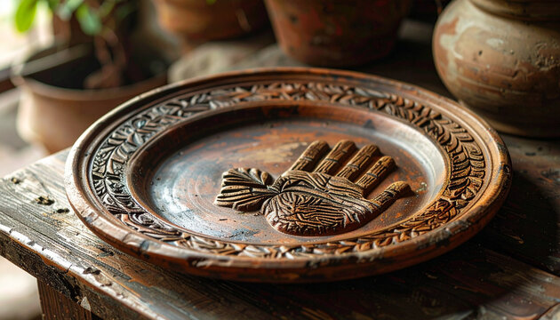 Decorative hand carved plate