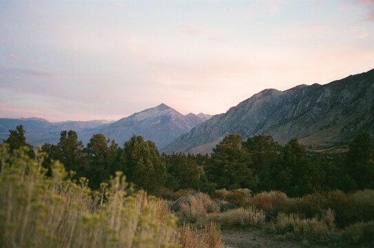 scenic california landscape meadow and mountains 
