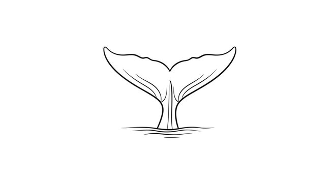 Simple black line illustration of a diving whale tail