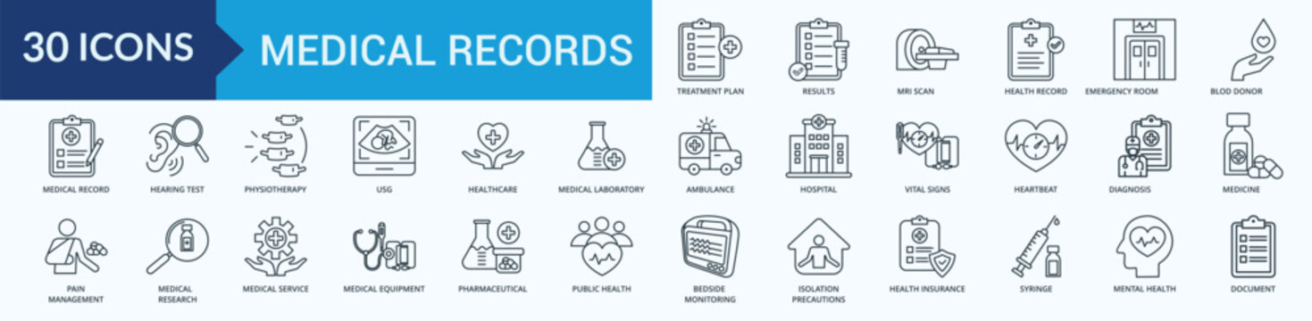 Medical Records Icon Set Illustration Vector Outline Style