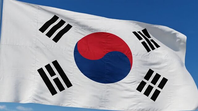 Realistic South Korea flag waving in the wind with seamless looping at various angles