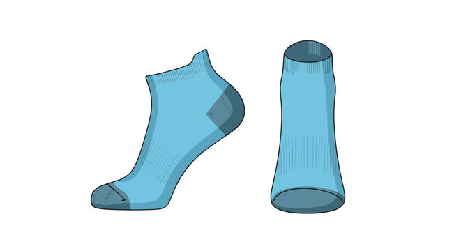 Pair of low-cut blue athletic ankle socks shown from side and top views for footwear apparel catalog and marketing.