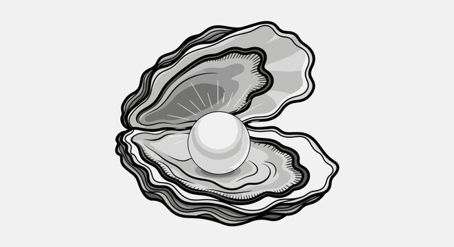 Open oyster shell with large pearl vector illustration