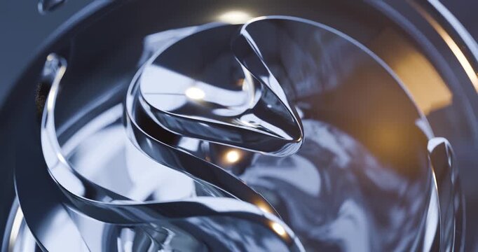 Shiny silver abstract swirl close-up looping video animation